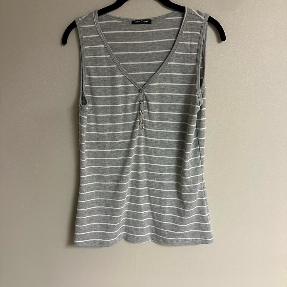 Pink Clover Sabine Henley Detail Knit Tank gray white large Stitchfix